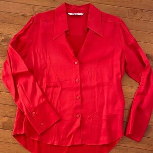 Zara Bright Red Satin Button-Down Shirt